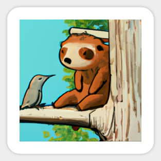 Raccoon chats with bird in tree Sticker